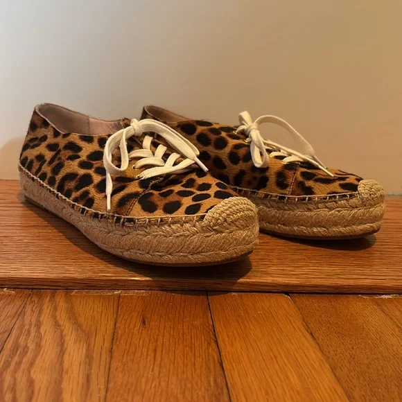 J Crew calf hair lace up espadrille sneakers in Rich Mahogany leopard print - Picture 2 of 16
